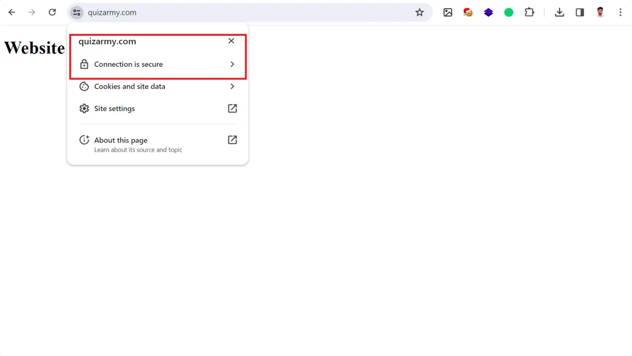 Browser showing valid HTTPS certificate