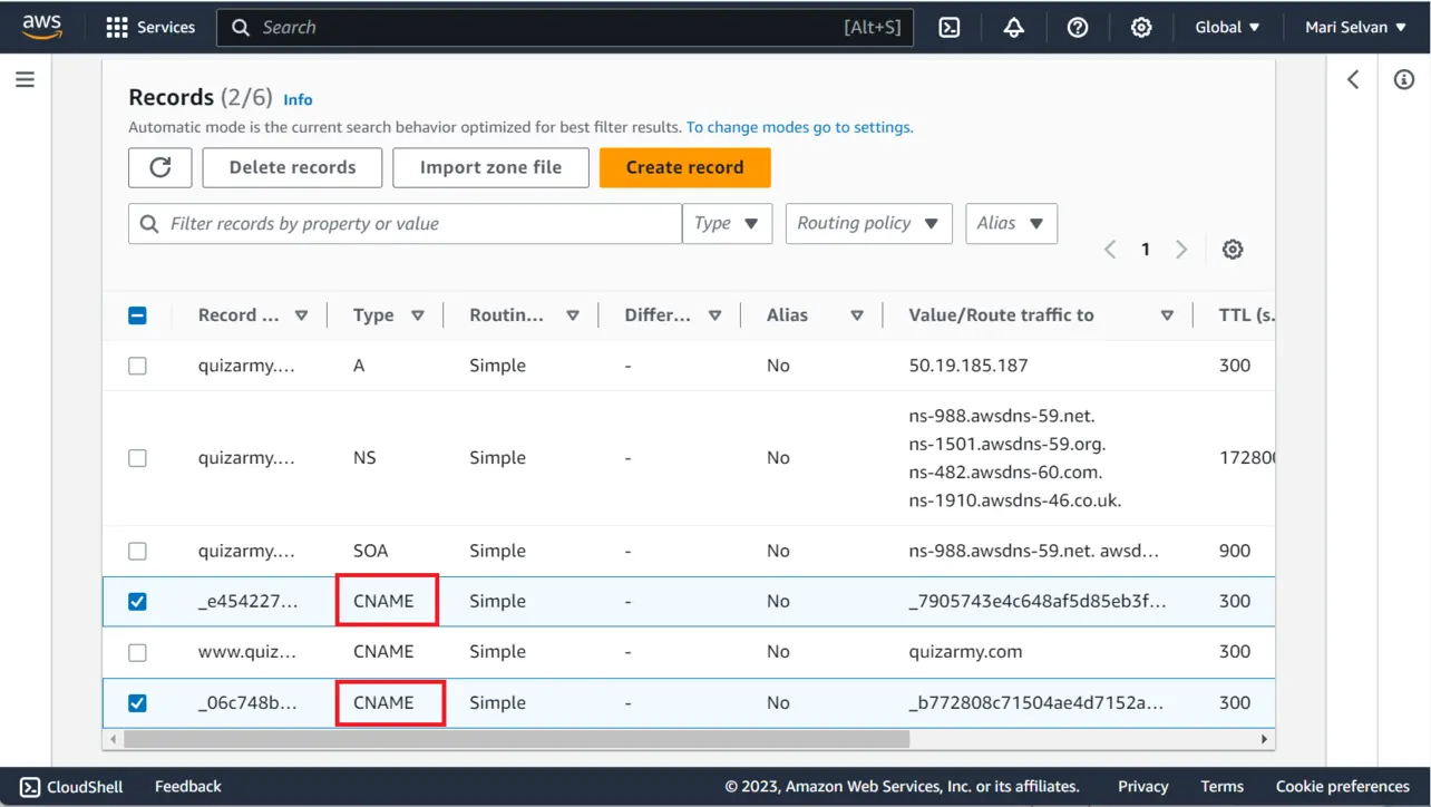 Route 53 hosted zone with ACM validation records