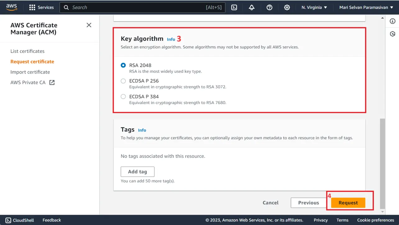 ACM key algorithm selection