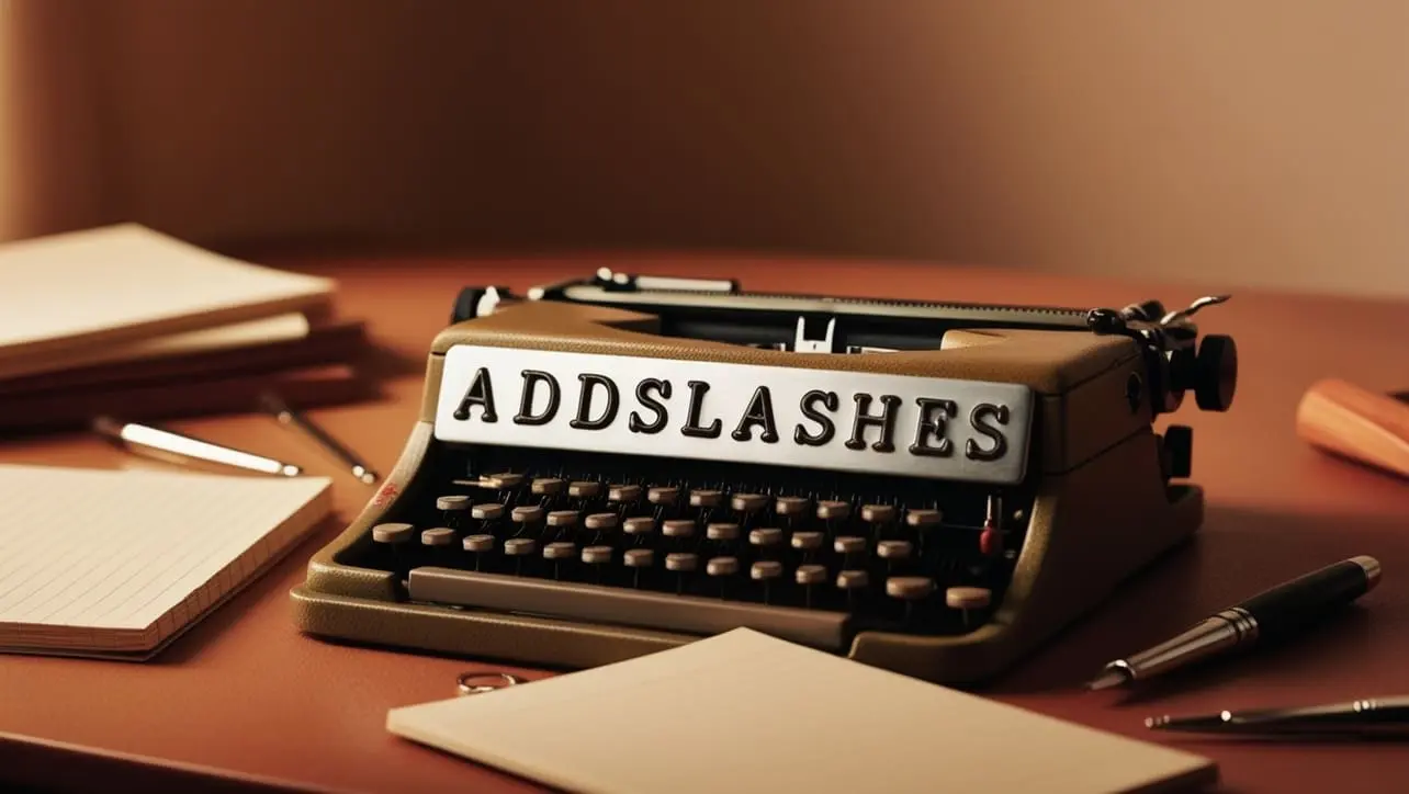 PHP addslashes() function tutorial showing automatic escaping of quotes and backslashes