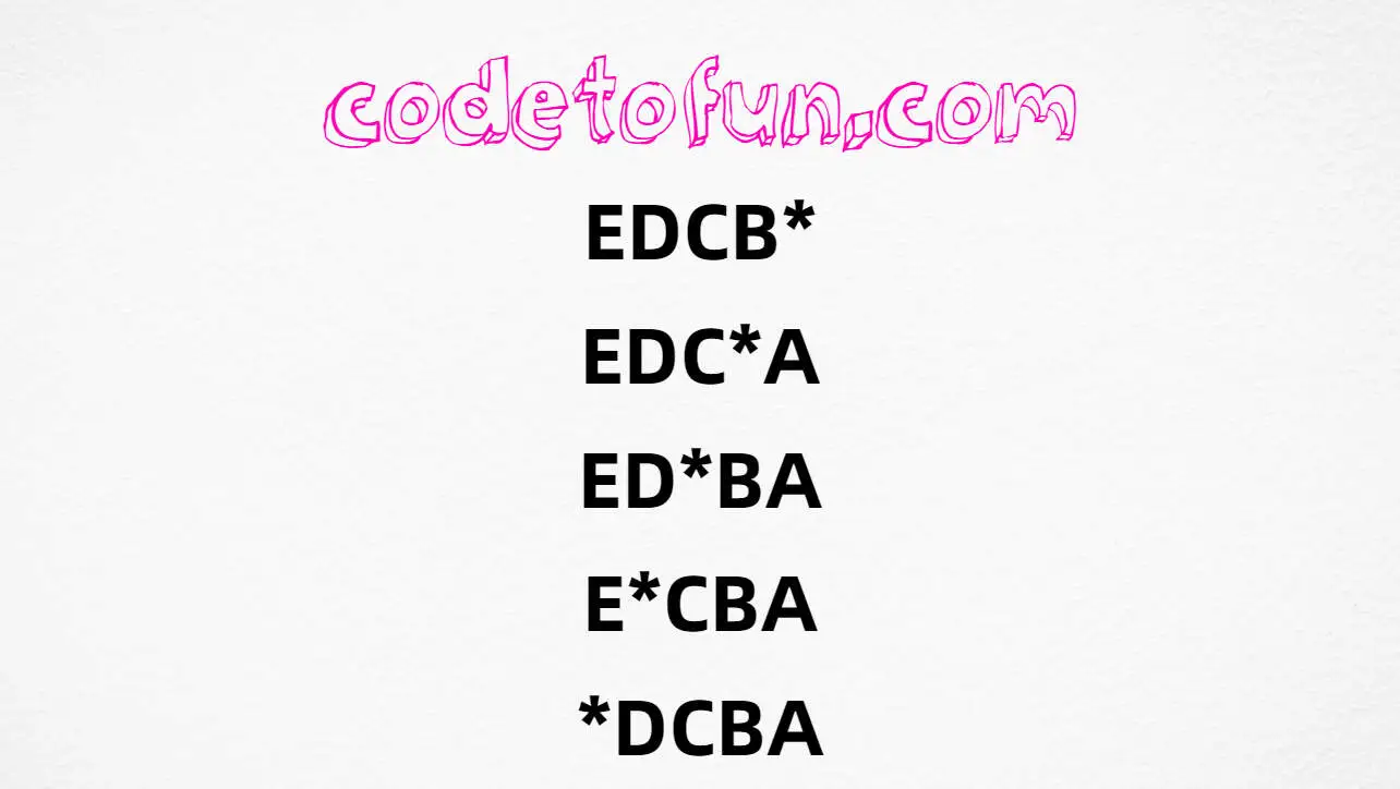 JavaScript alphabet pattern EDCB star diagonal EDC A ED BA