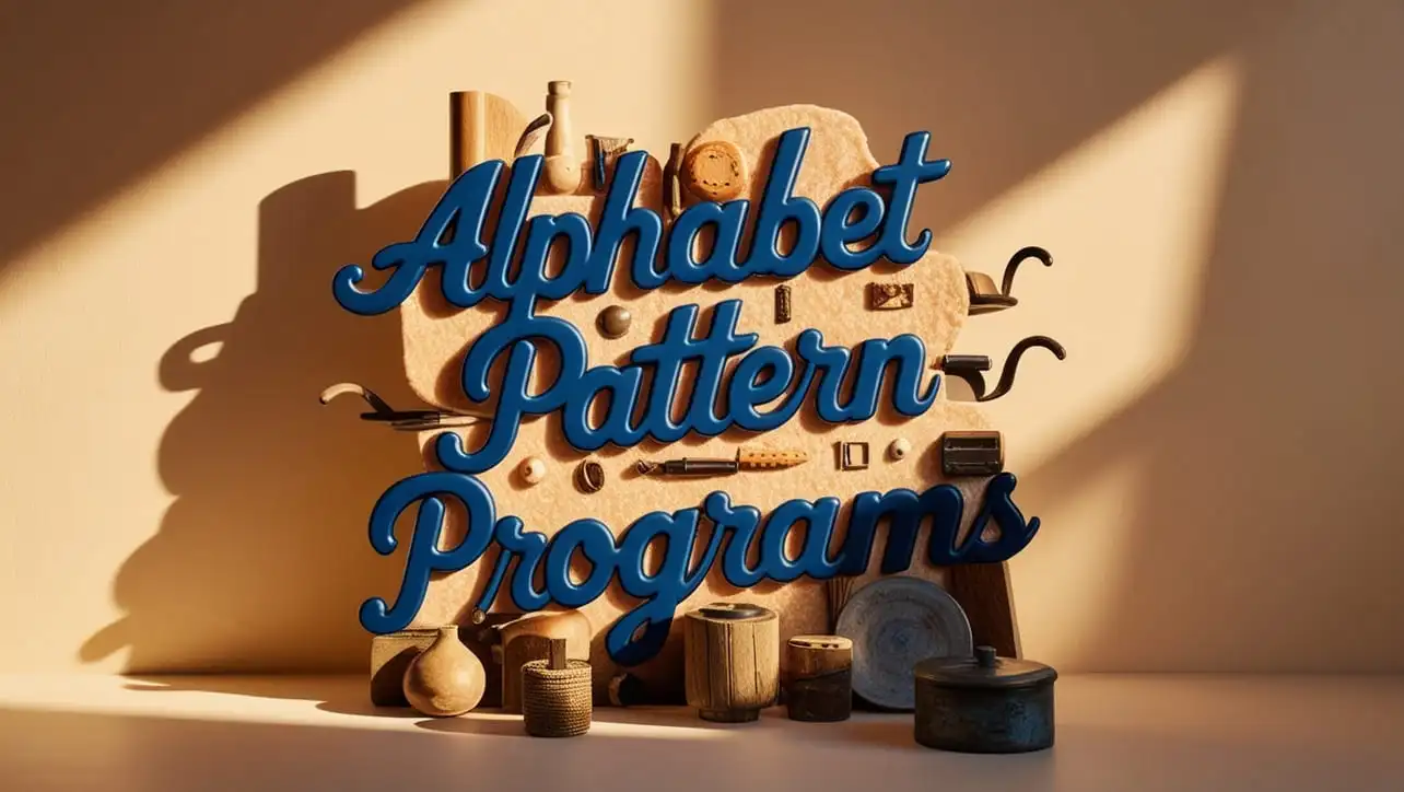 Collection of C++ alphabet pattern programs: triangles, pyramids, and diamond-style letter layouts