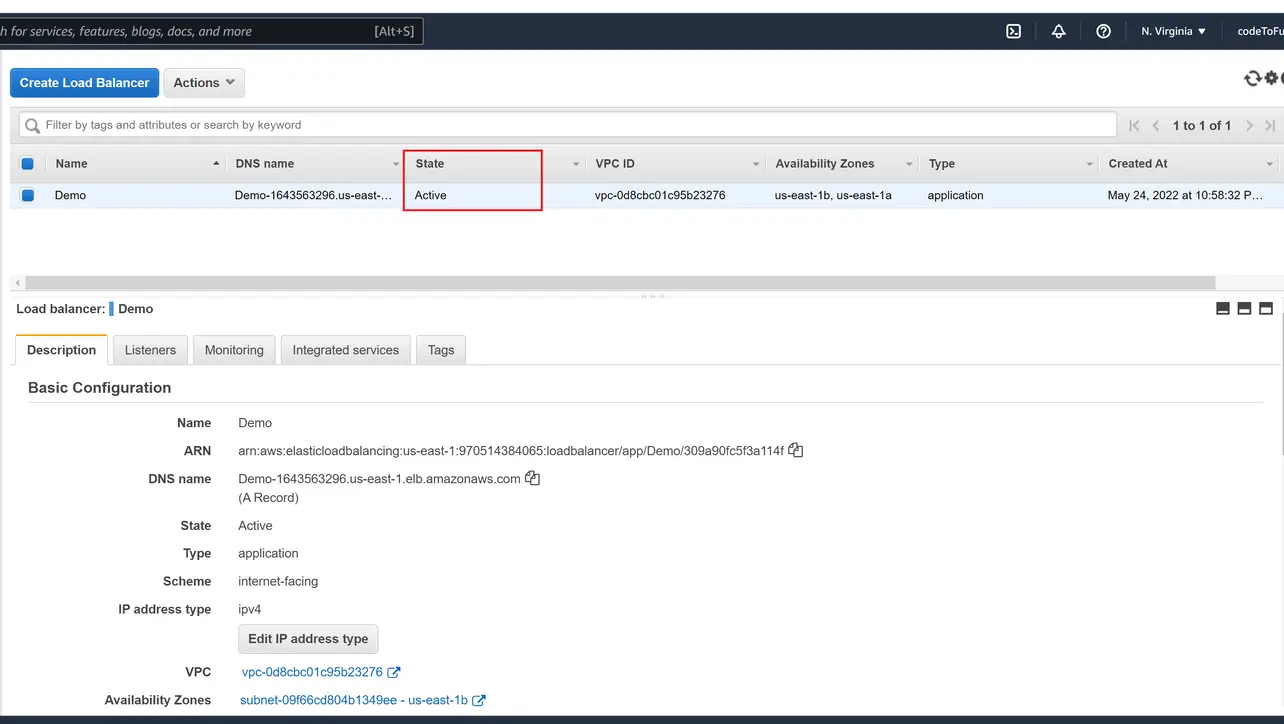 Application Load Balancer created successfully in console