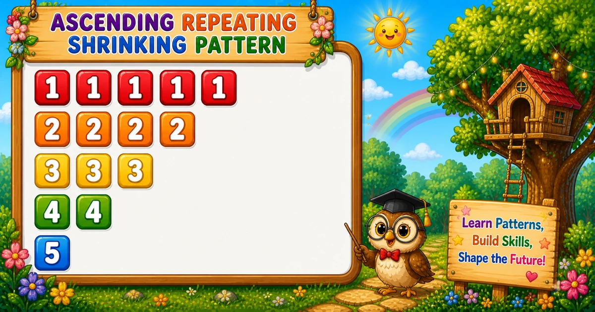 Ascending repeating shrinking number pattern output (11111, 2222, 333, 44, 5) in C++ programming