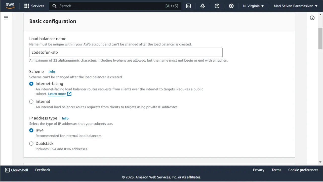 ALB basic configuration name scheme and IP type
