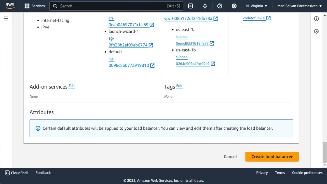 Create Application Load Balancer confirmation
