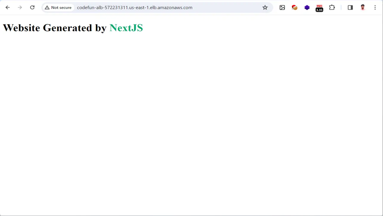 Browser showing Next.js app via same ALB DNS name