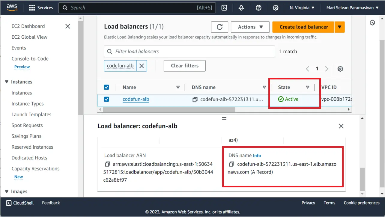 ALB provisioning state and DNS name
