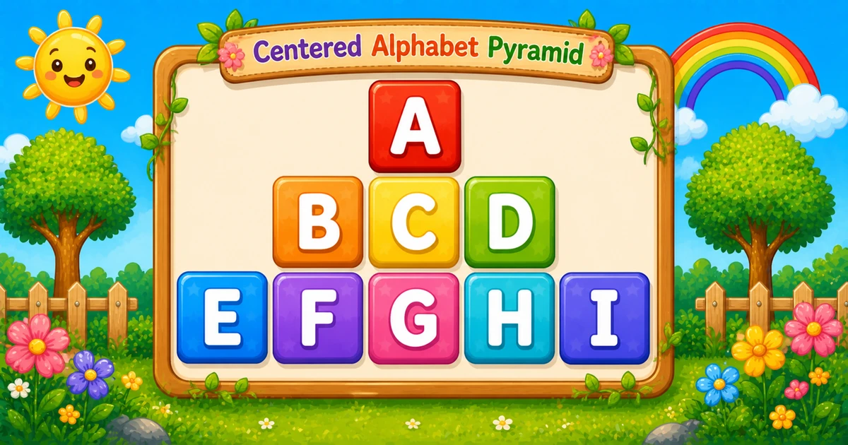 Centered alphabet pyramid A, B C D, E F G H I in C++
