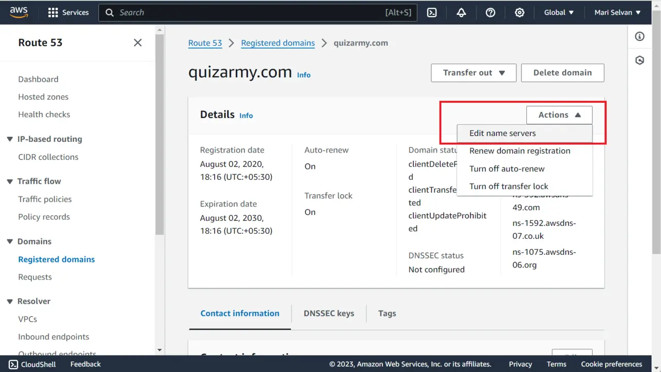 Updating domain registrar name servers to Route 53 NS