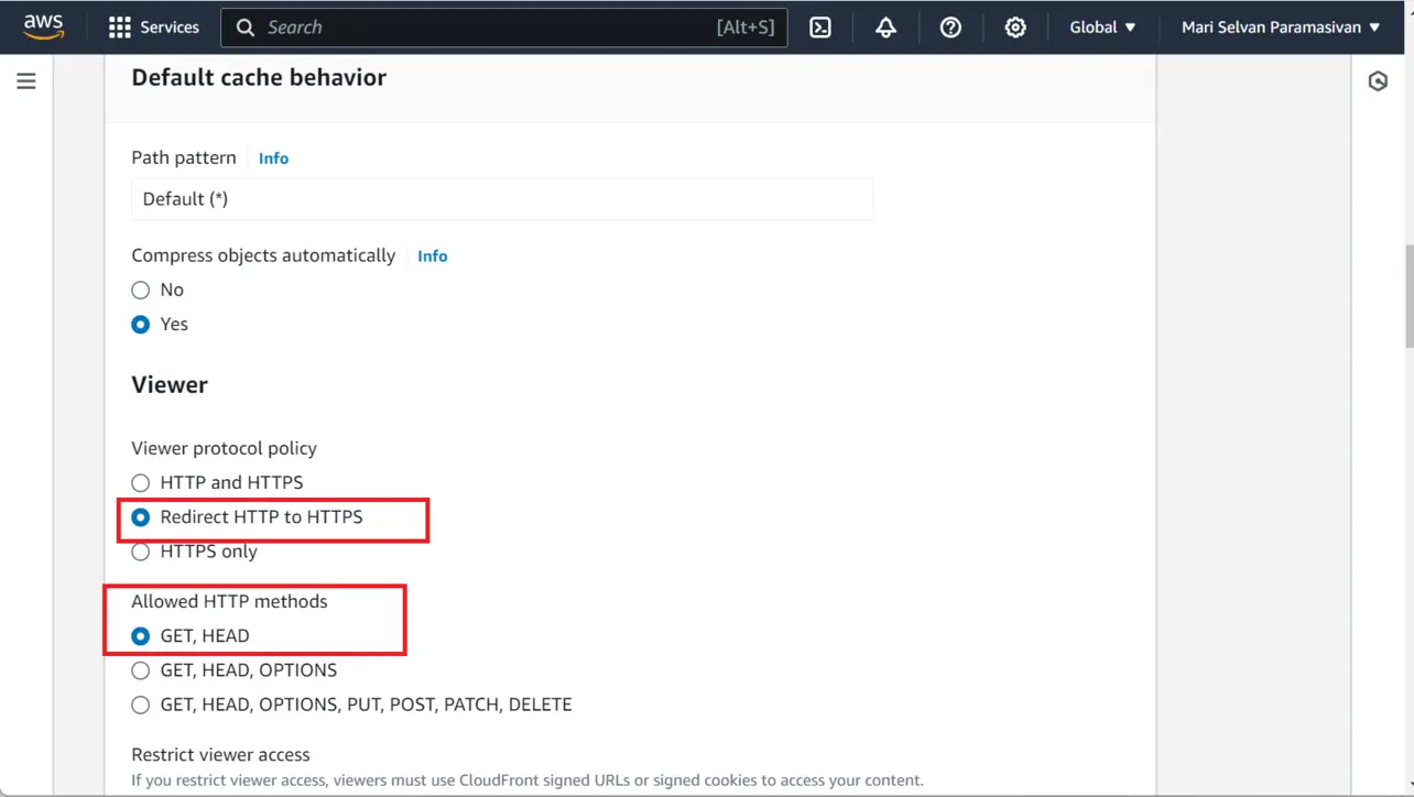 CloudFront default cache behavior settings