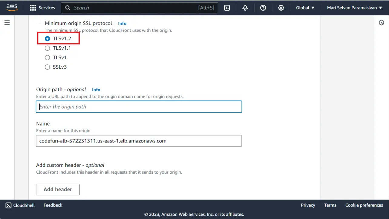 CloudFront minimum origin TLS version