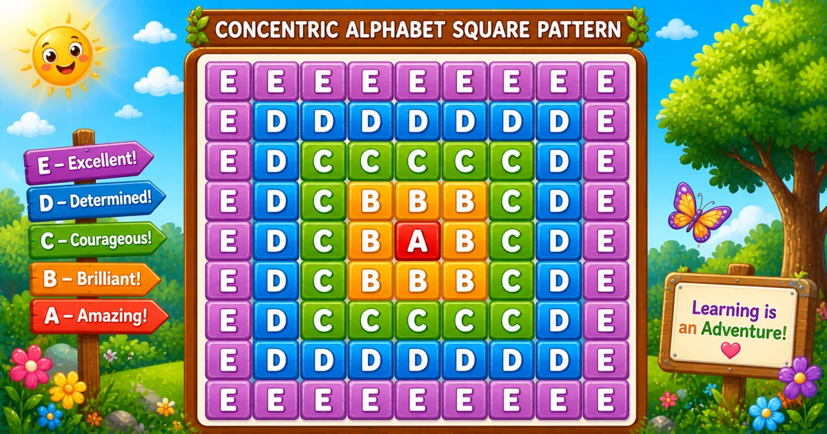 Reverse centered alphabet pyramid pattern for A through E in C++