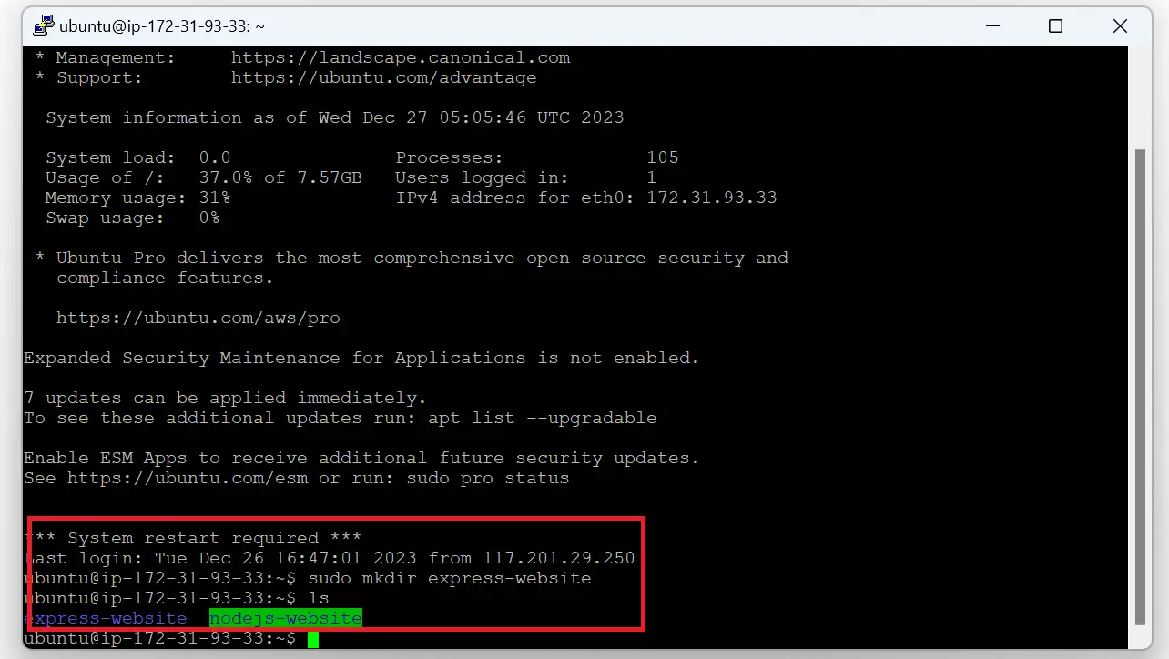 Creating express-website directory on EC2