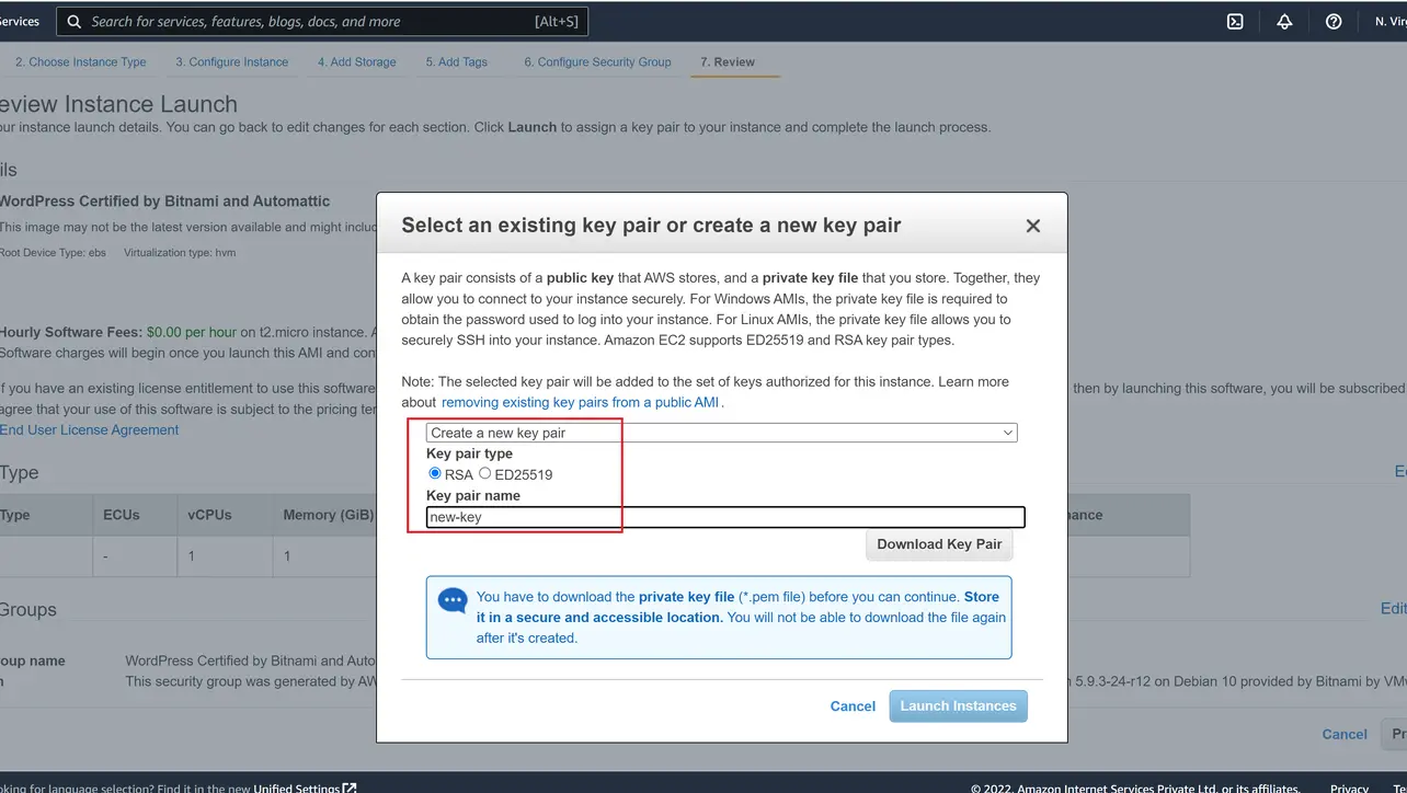 EC2 key pair selection before launch