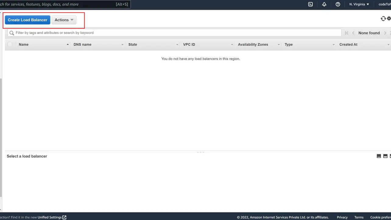 EC2 Load Balancers console with Create load balancer