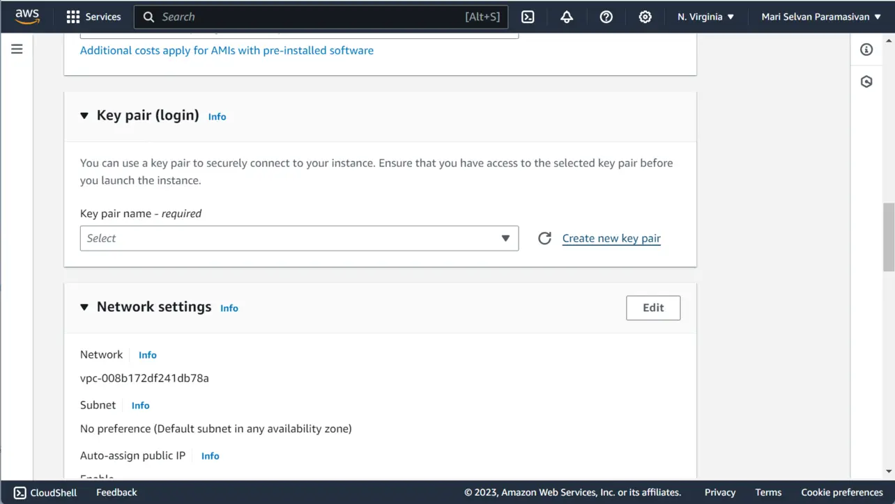 EC2 launch wizard create new key pair link
