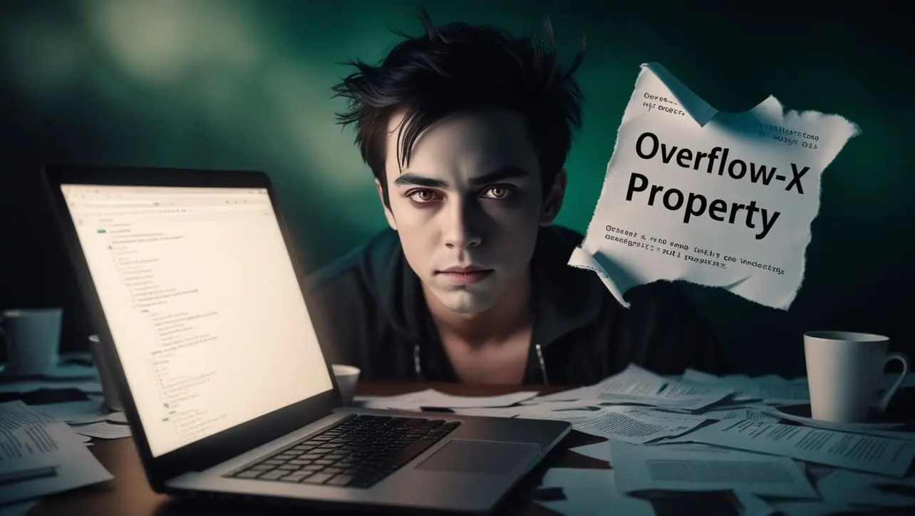 CSS overflow-x property tutorial showing horizontal scroll and clipped content