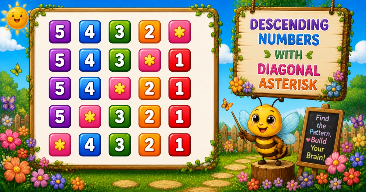 Descending numbers with diagonal star pattern output (5432*, 543*1, 54*21, 5*321, *4321) in C++ programming