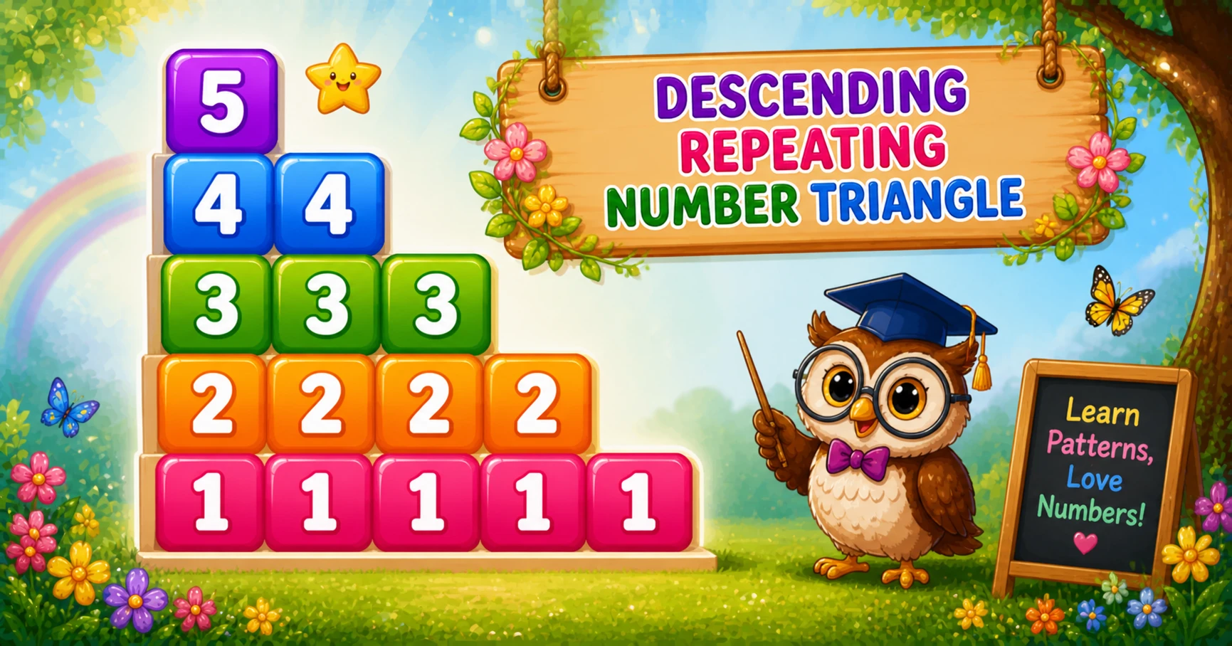 Reverse repeated number triangle output (5, 44, 333, 2222, 11111) in C++ programming