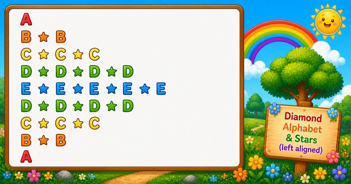 Diamond pattern A, B*B, C*C*C through E row then mirror in C++