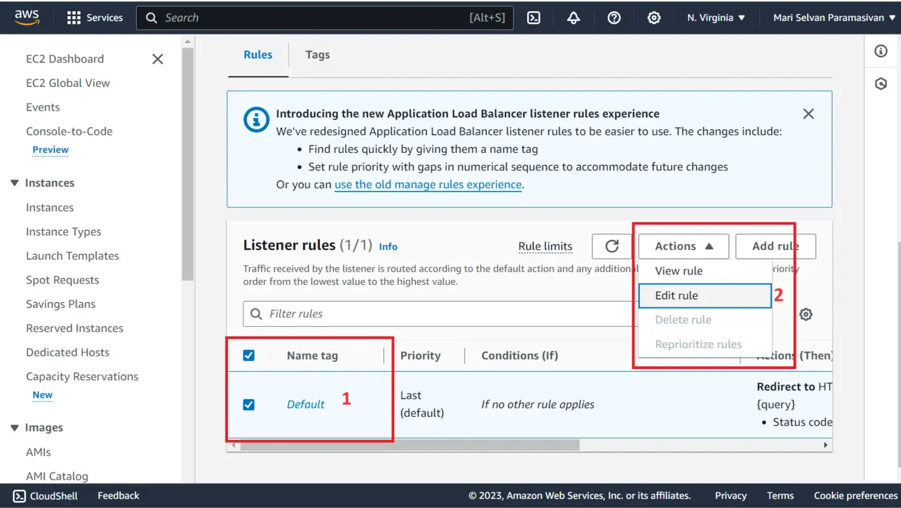 Edit default rule on HTTP listener port 80