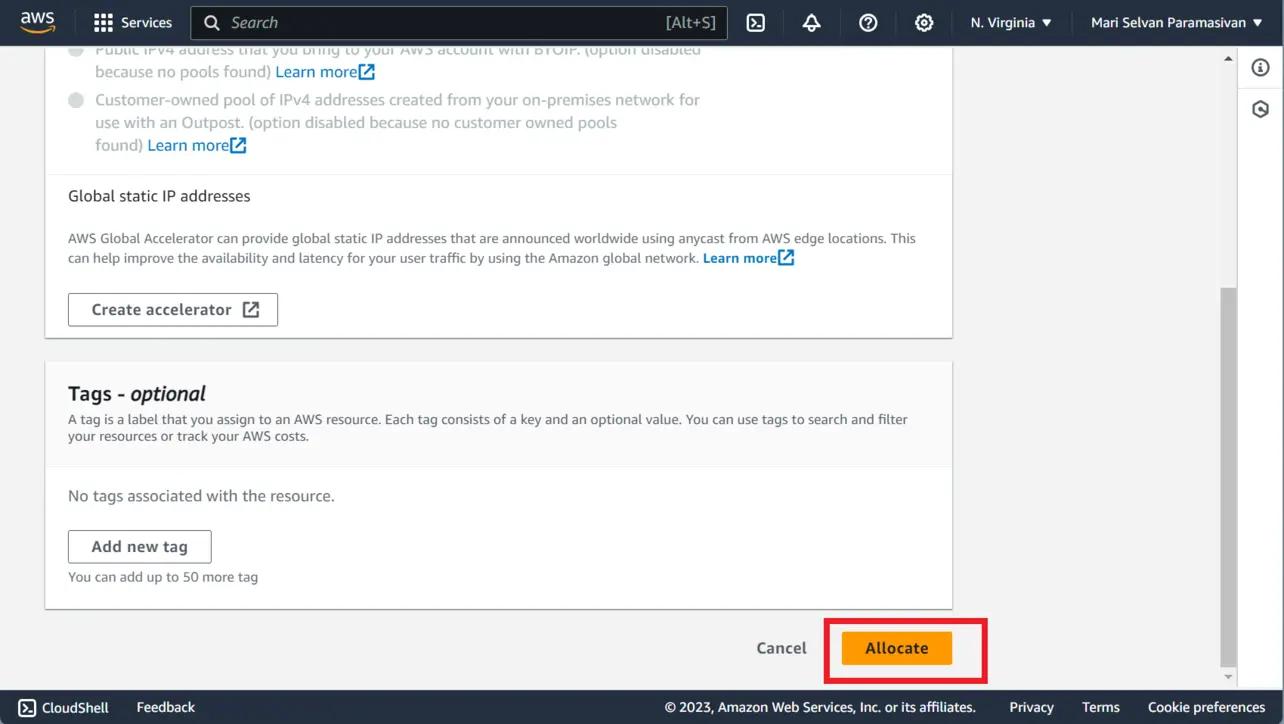 Allocate Elastic IP address confirmation in EC2