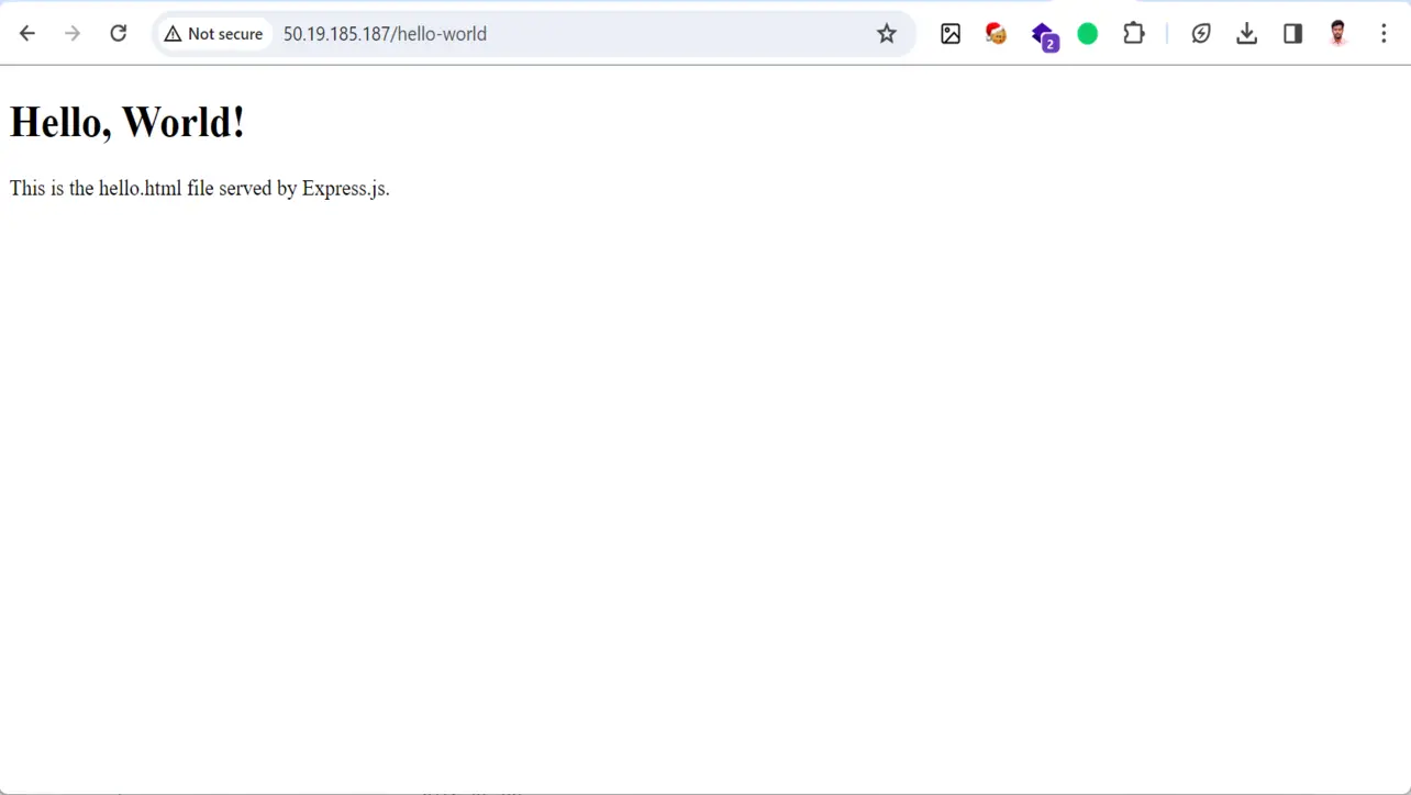 Browser showing Express app served from EC2