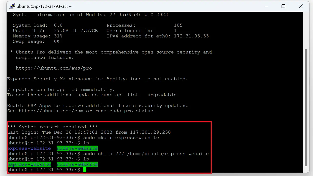 Folder permissions after chmod on EC2
