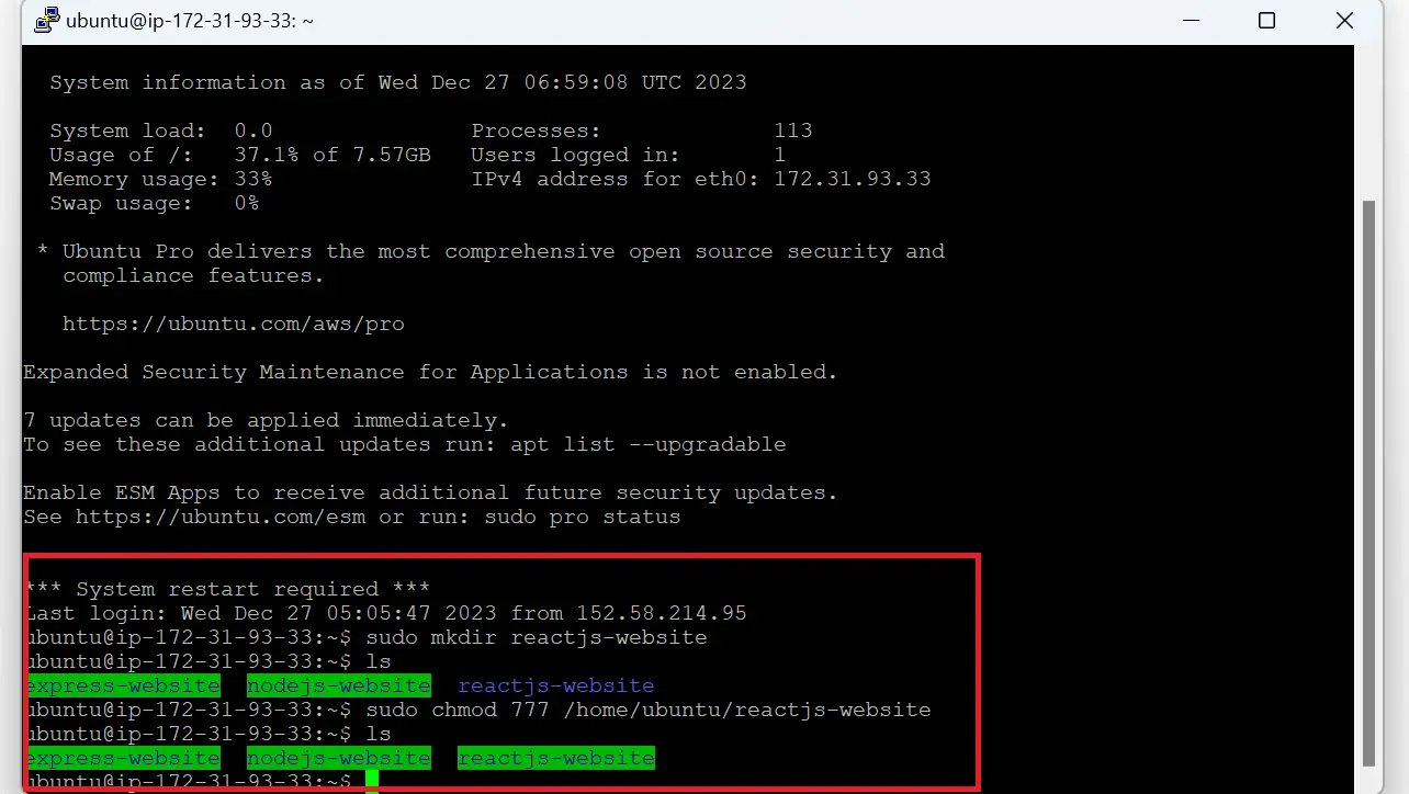 reactjs-website folder permissions on EC2