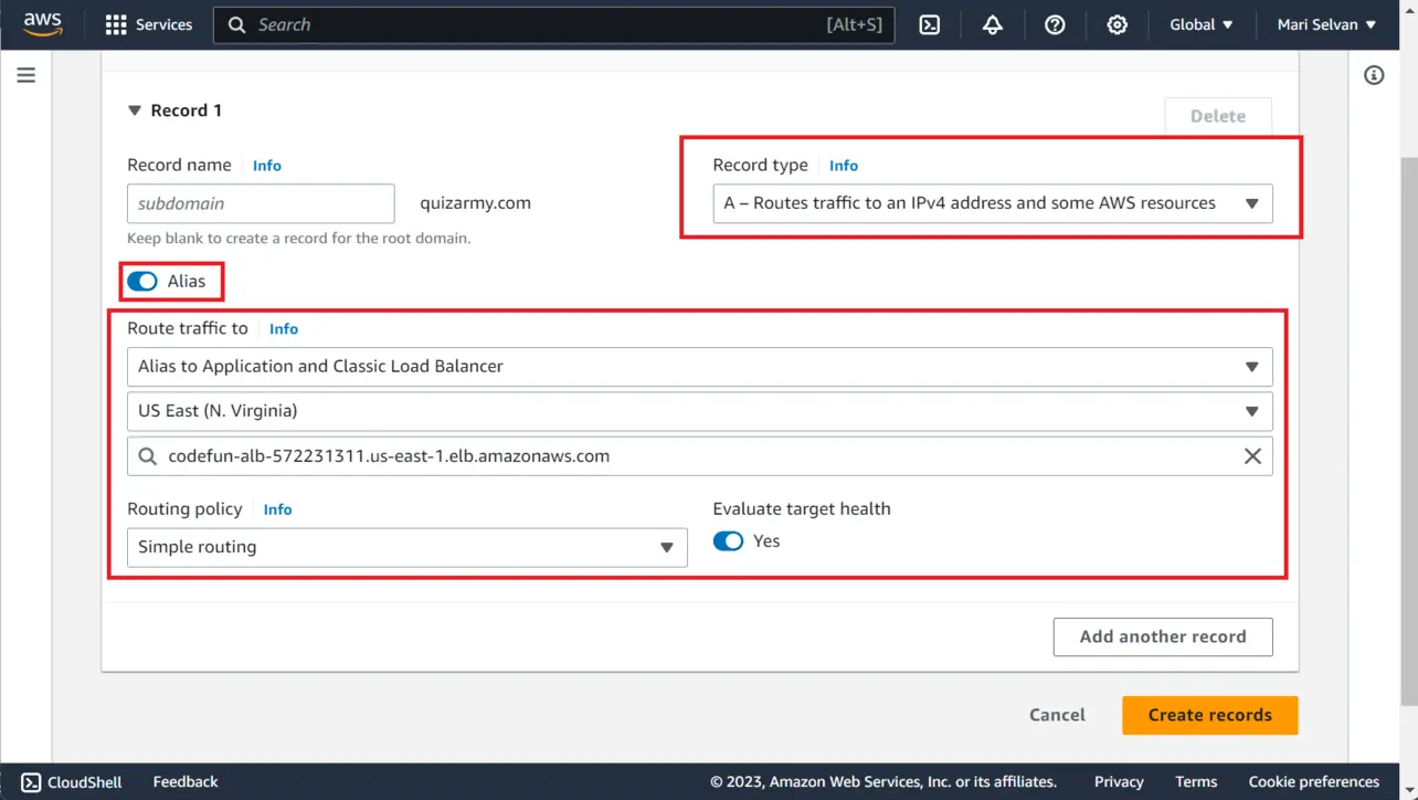 Route 53 alias A record to Application Load Balancer