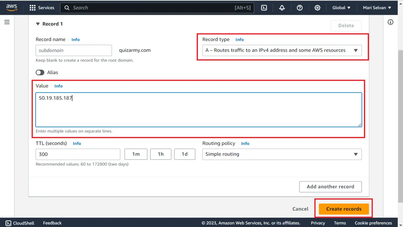 Route 53 A record pointing to EC2 public IPv4