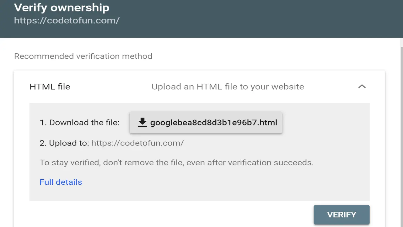 Add a WordPress website to Google Search Console using the URL prefix method and HTML file verification