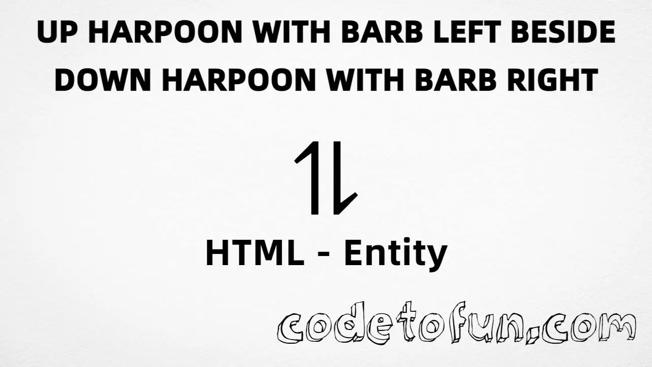 HTML entity for Up Harpoon Barb Left Beside Down Harpoon Barb Right (U+296E) — hex, decimal, and udhar; tutorial