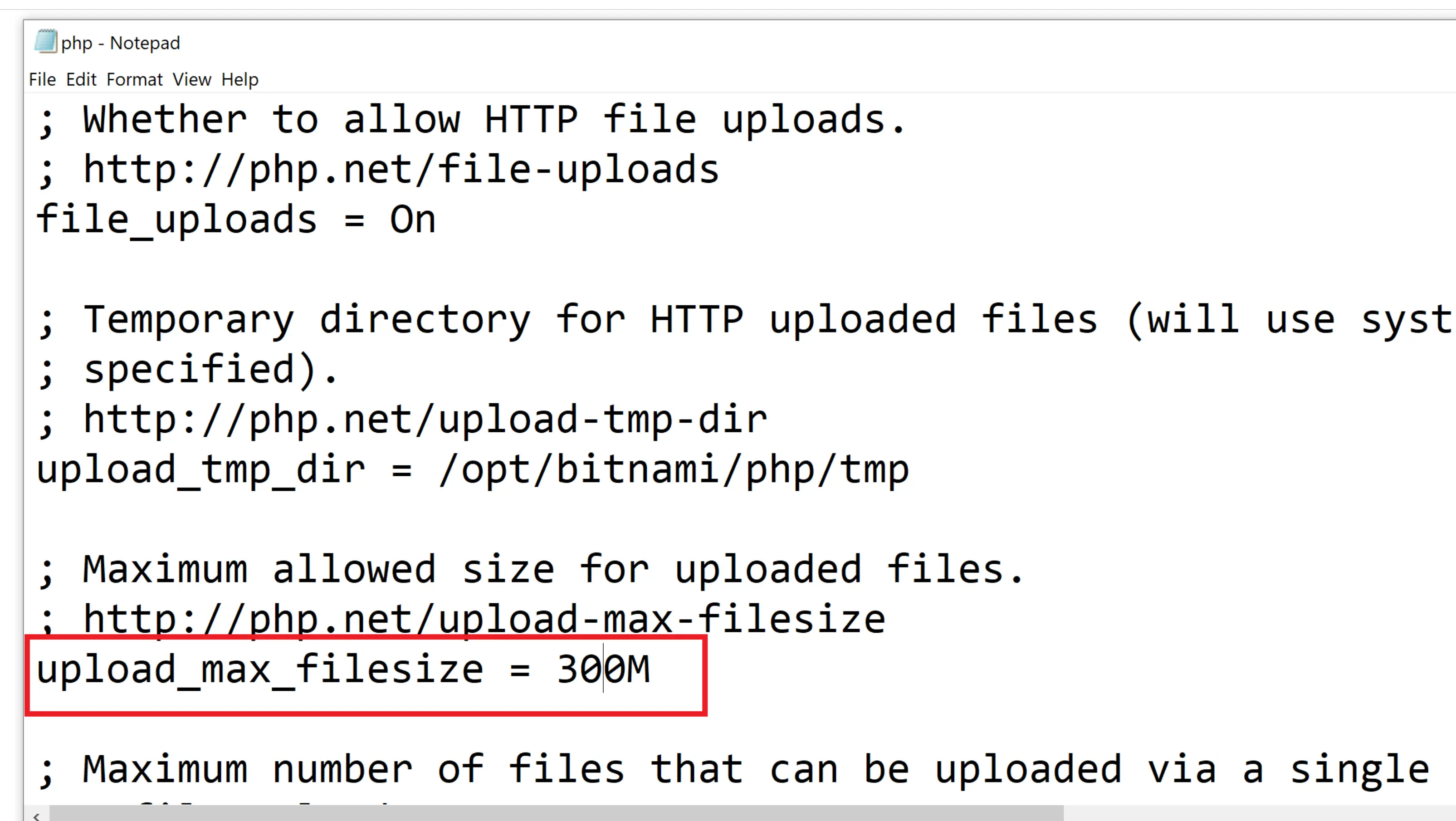 php.ini with increased upload_max_filesize and post_max_size