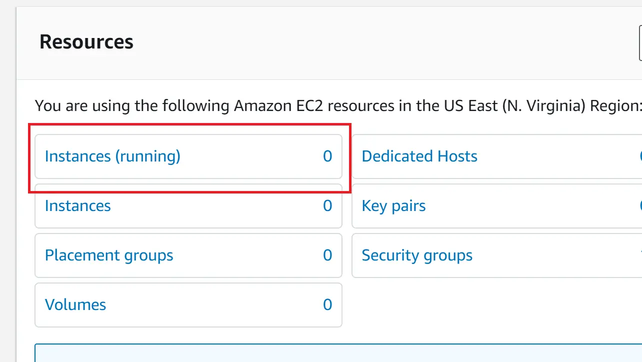 EC2 dashboard showing instances section