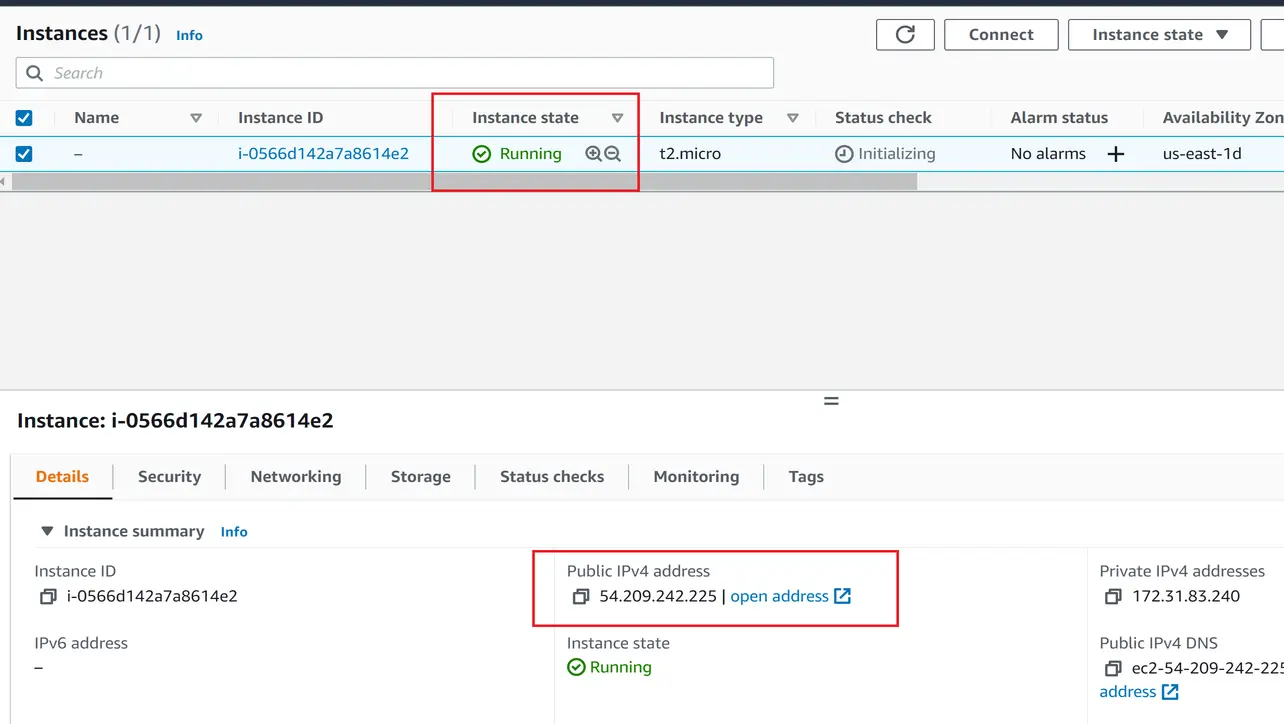 EC2 instance running with public IPv4