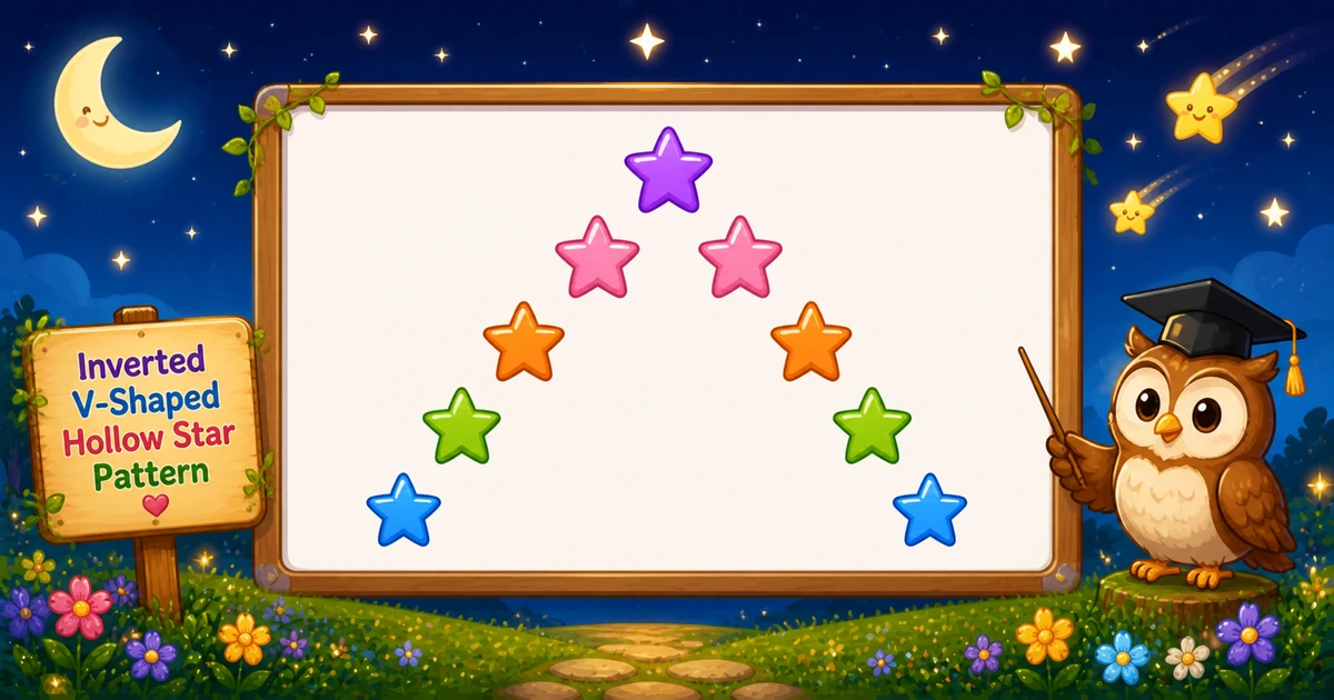 Inverted V-shaped hollow star pattern (narrow top, wide bottom) in C++