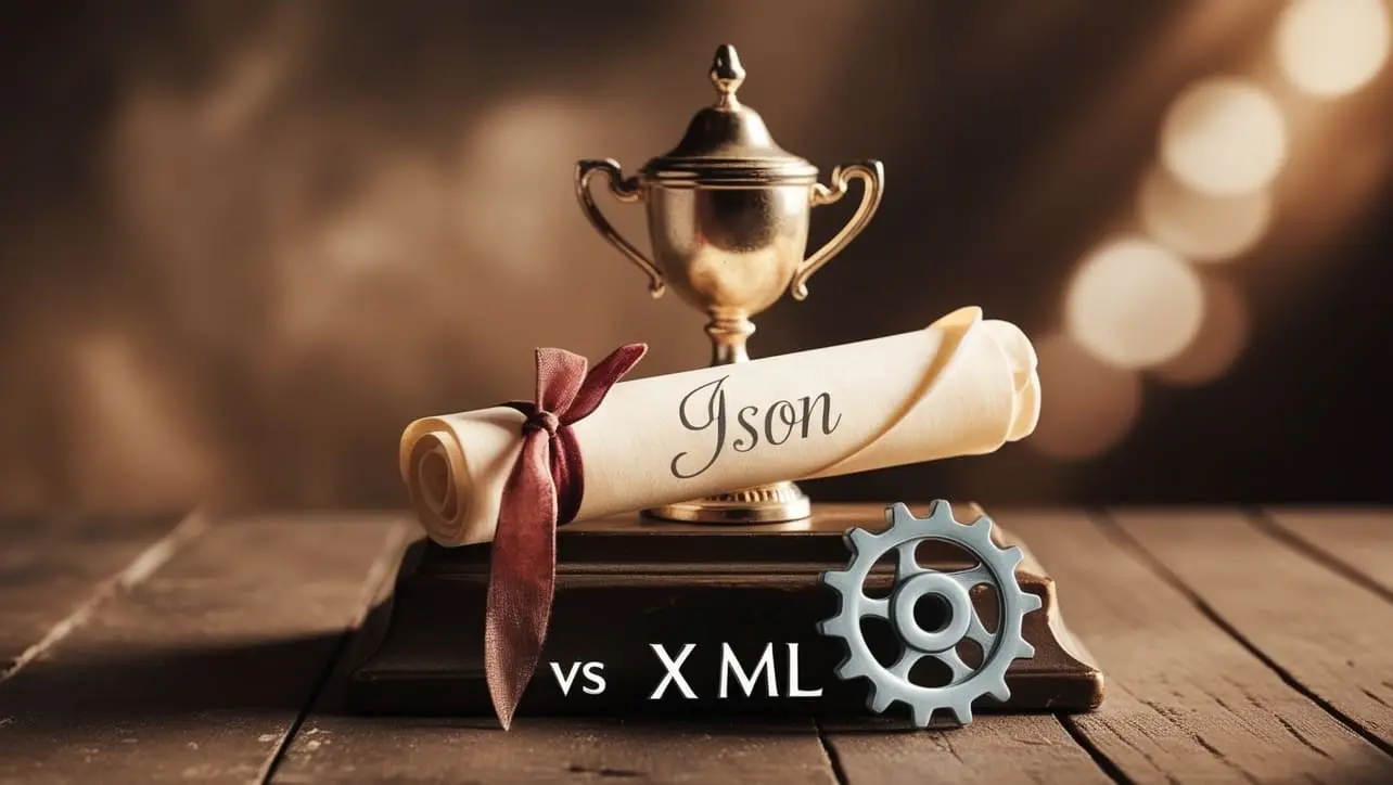 Conceptual comparison of JSON object syntax and XML element tree for the same person record