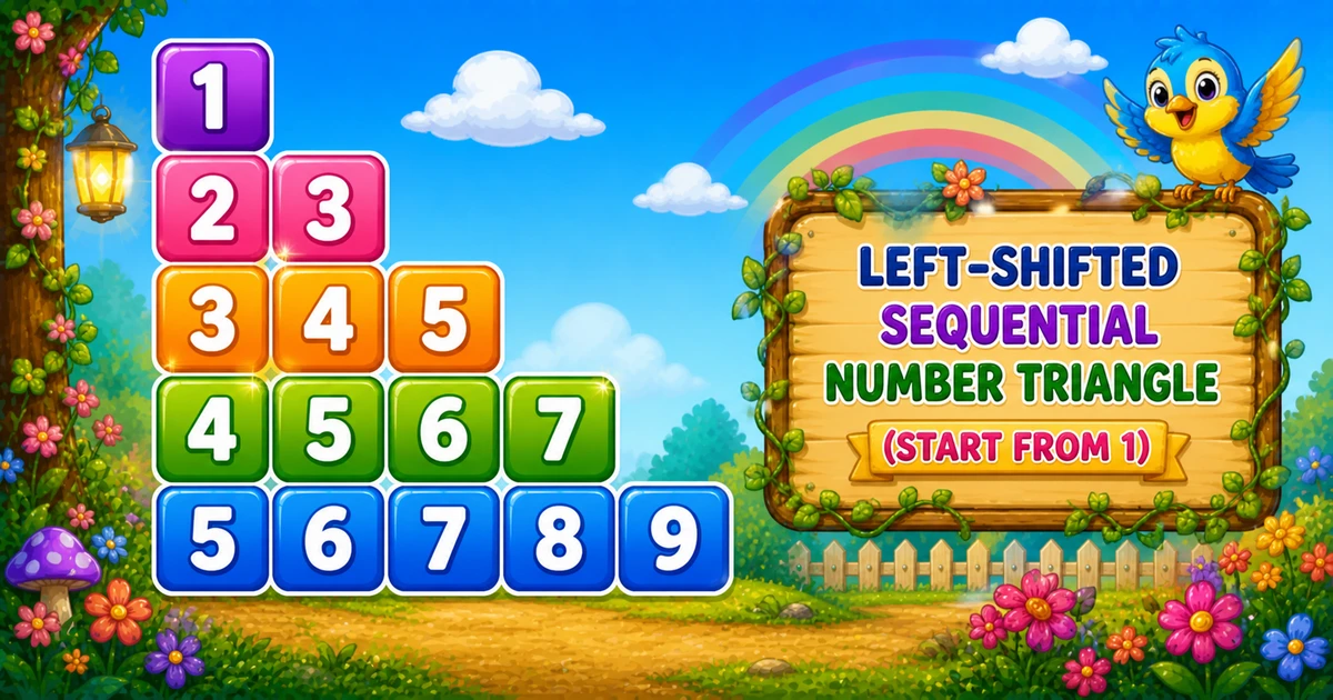 Sequential number triangle output (1, 2 3, 3 4 5, 4 5 6 7, 5 6 7 8 9) in Java programming