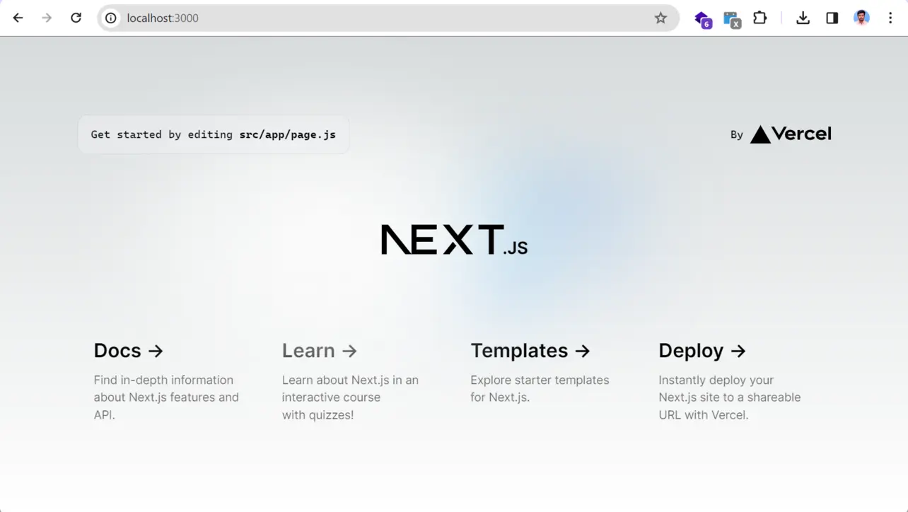 Default Next.js welcome page on localhost