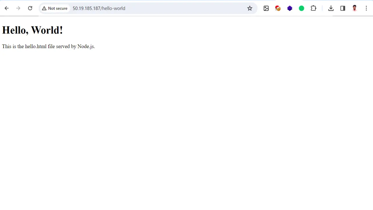 Browser showing Node.js site on EC2