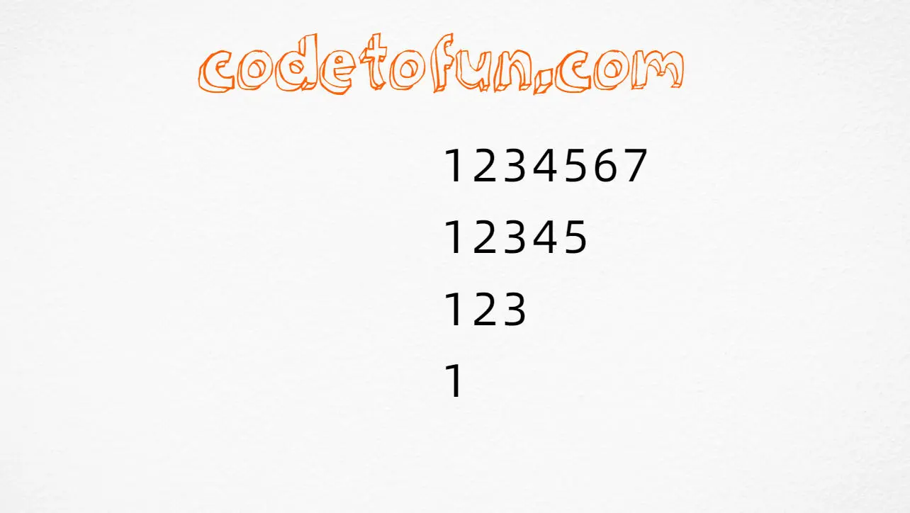 Odd-length descending rows output (1234567, 12345, 123, 1) in JavaScript programming