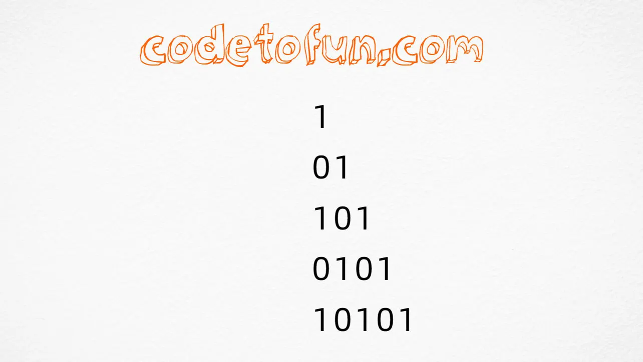 Alternating 0-1 triangle output (1, 01, 101, 0101, 10101) in JavaScript programming