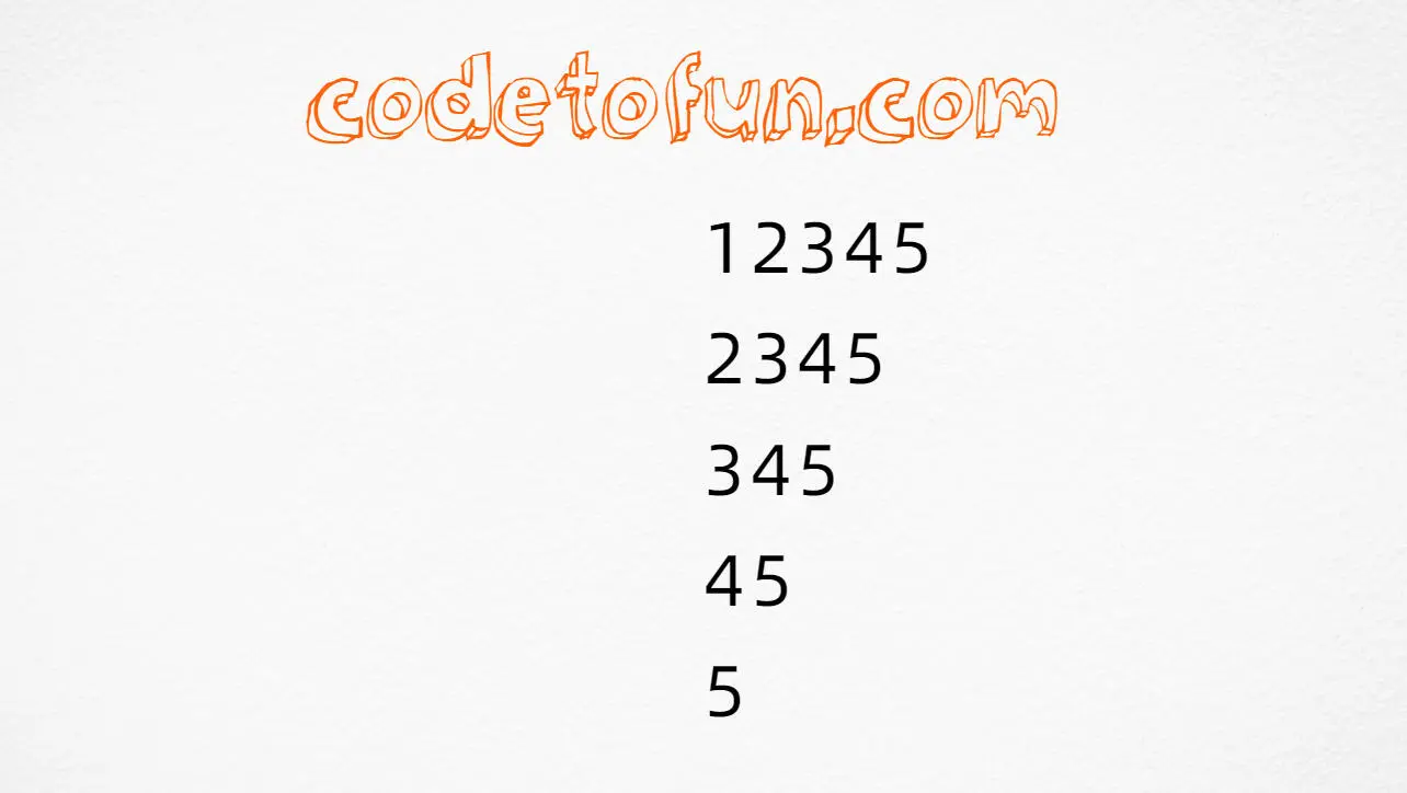 Shifted number triangle output (12345, 2345, 345, 45, 5) in JavaScript programming