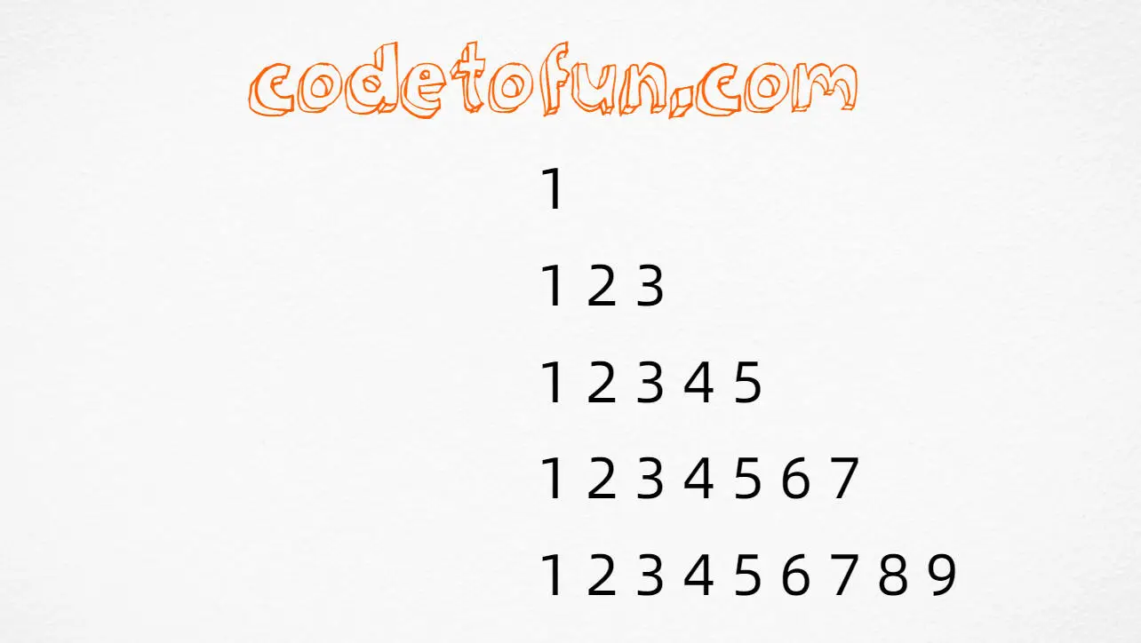 Odd length number triangle output (1, 123, 12345, 1234567, 123456789) in JavaScript programming