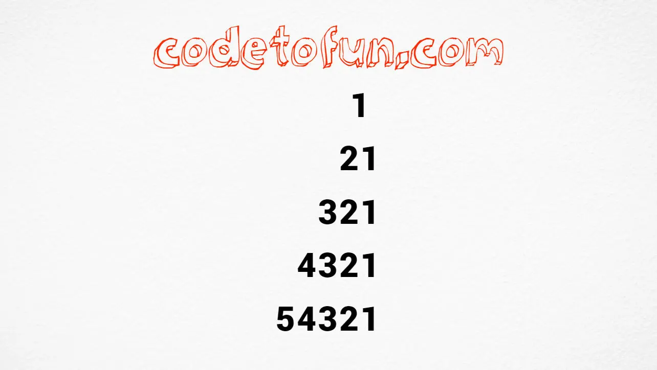 Right-aligned descending number triangle output (1, 21, 321, 4321, 54321) in JavaScript programming