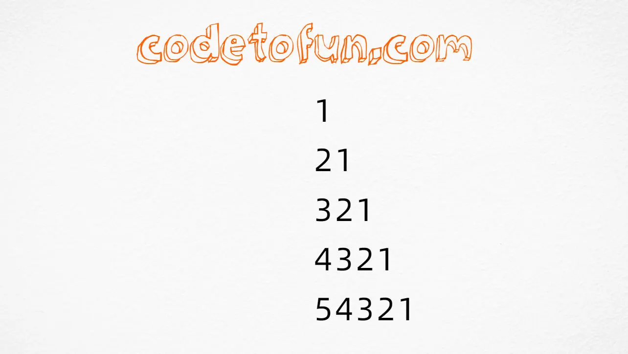 Reverse ascending number triangle output (1, 21, 321, 4321, 54321) in JavaScript programming