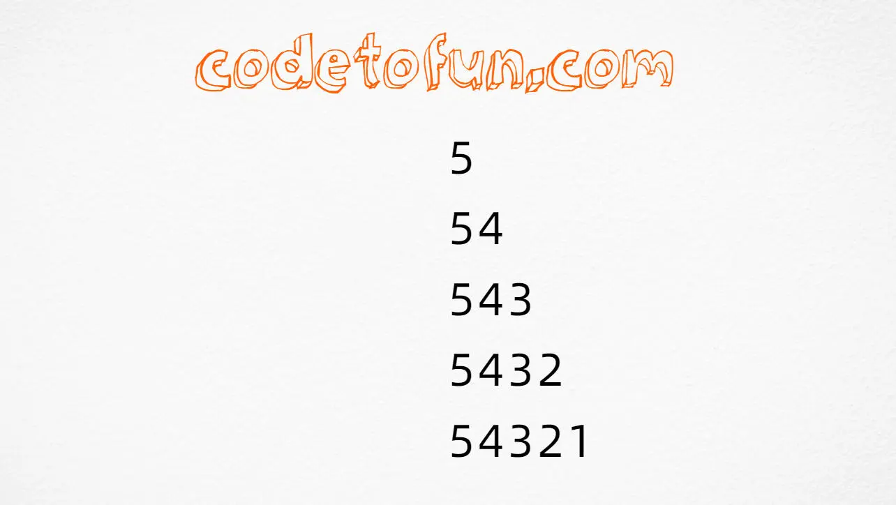 Descending prefix number triangle output (5, 54, 543, 5432, 54321) in JavaScript programming