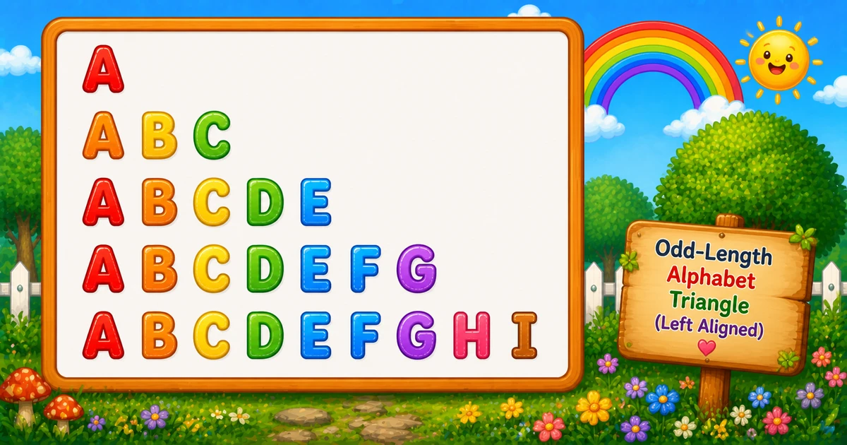 Odd-length alphabet triangle A, ABC, ABCDE through ABCDEFGHI in C++